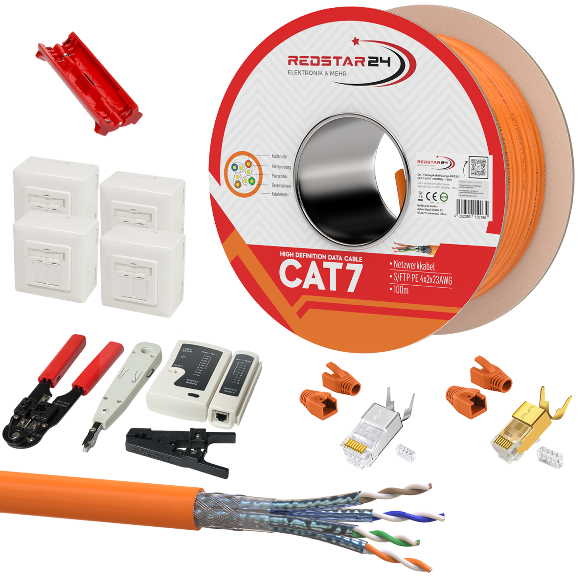 20m Cat.7 Verlegekabel Netzwerk Kabel Kupfer LAN Gigabit PIMF Abisolierer  LSA 