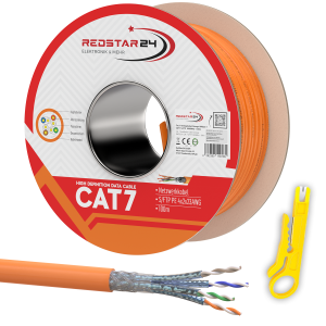 CAT7 Netzwerkkabel Verlegekabel Kupfer Halogenfrei 100m Spule Abisolierer orange
