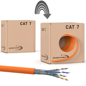 Cat.7 Netzwerkkabel Verlegekabel 1000 MHz S/FTP 50 m Abrollbox PIMF Orange