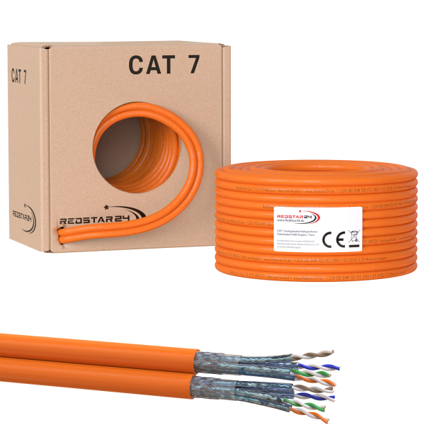 CAT.7 Verlegekabel 100m Duplex Netzwerkkabel RedStar24 Gigabit KUPFER 1000Mhz S/FTP LAN