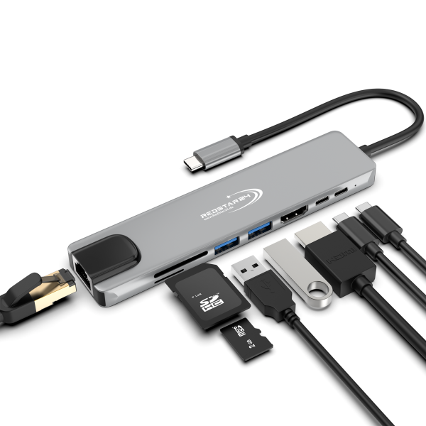 USB C Hub 8 in 1 Adapter HDMI 4K USB 3.0 Micro SD RJ45 Ethernet Netzwerk Macbook